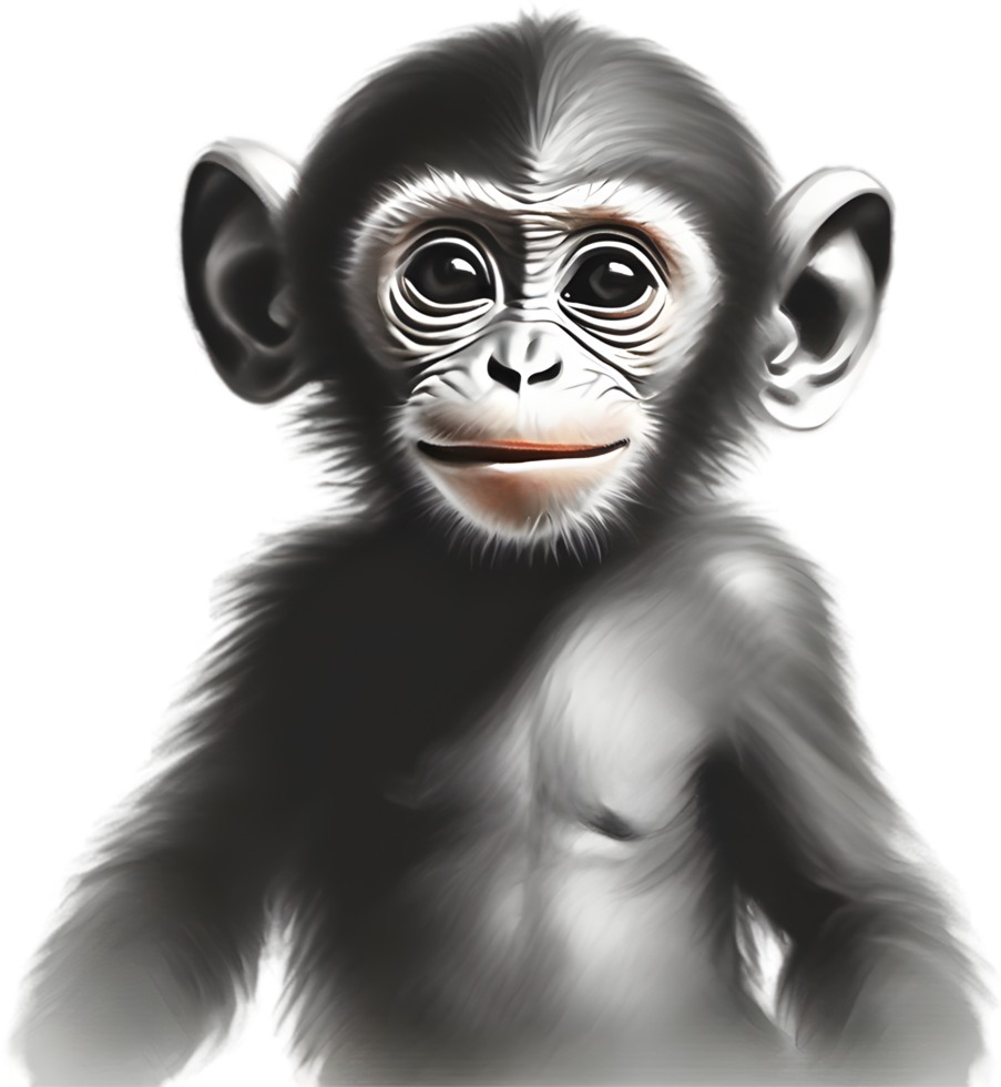 Pencil sketches of a cute baby monkey. Ai-generated. png
