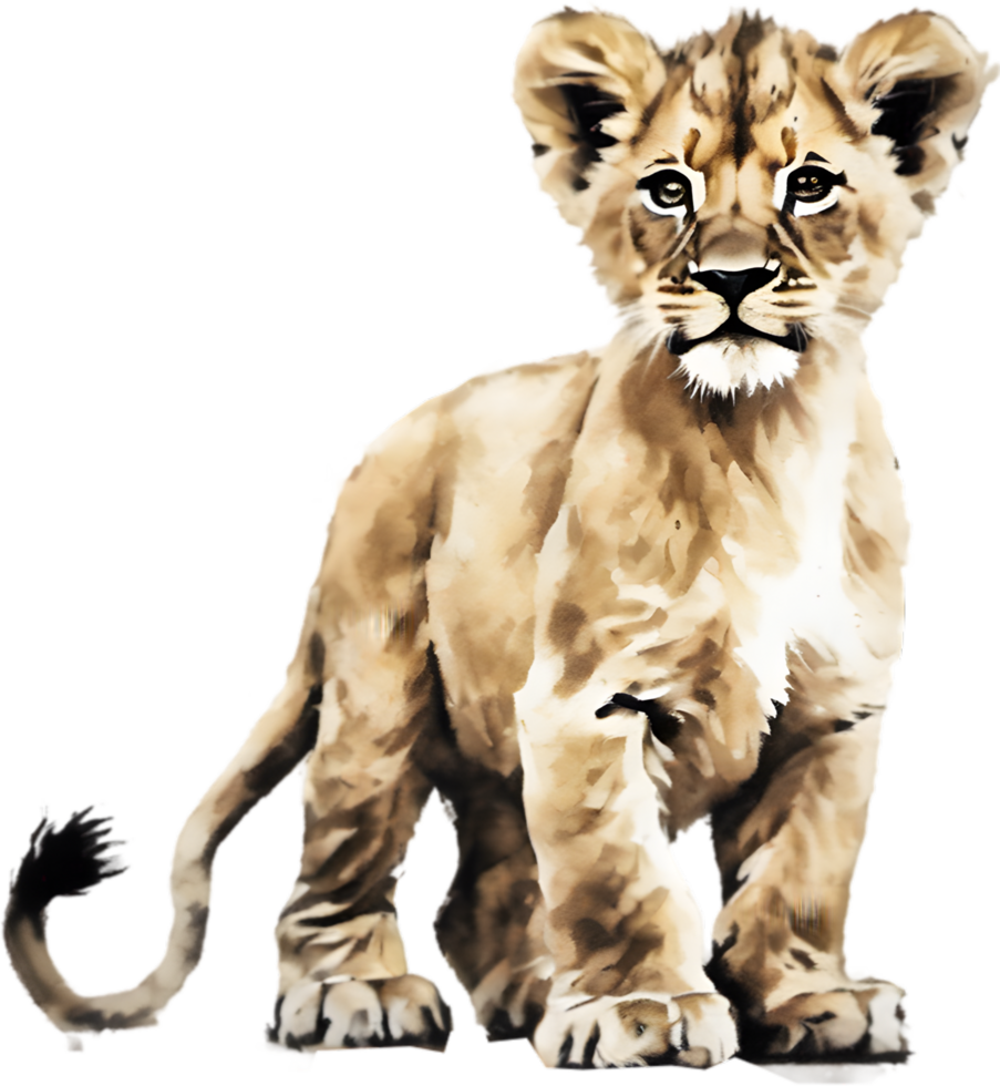 Watercolor painting of a cute lion cub. Ai-generated. png