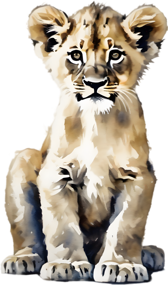 vattenfärg målning av en söt lejon Valp. ai-genererad. png