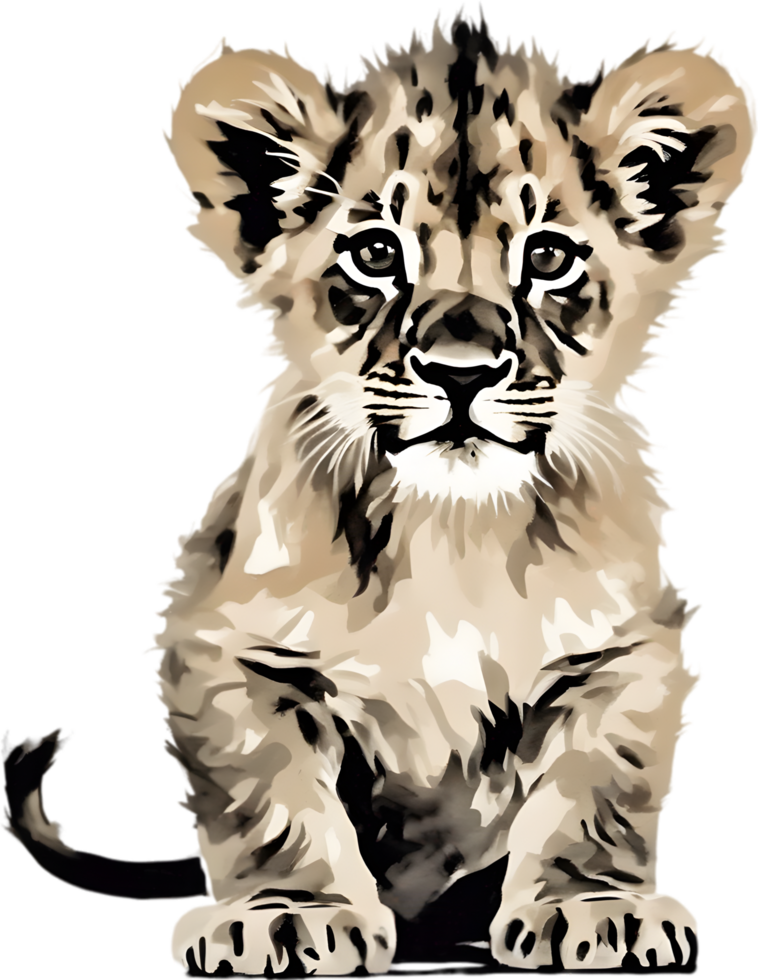 Watercolor painting of a cute lion cub. Ai-generated. png