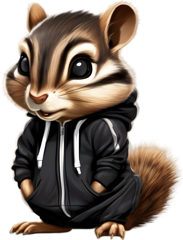 A cute chipmunk in a colorful tracksuit. AI-Generated. png