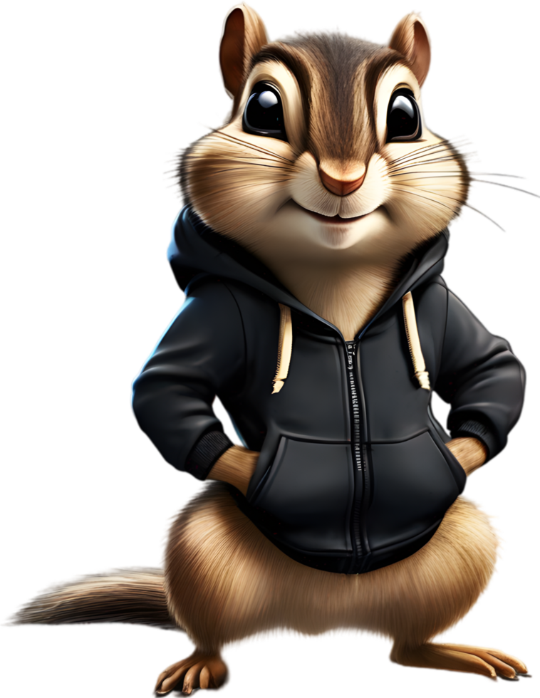 A cute chipmunk in a colorful tracksuit. AI-Generated. png