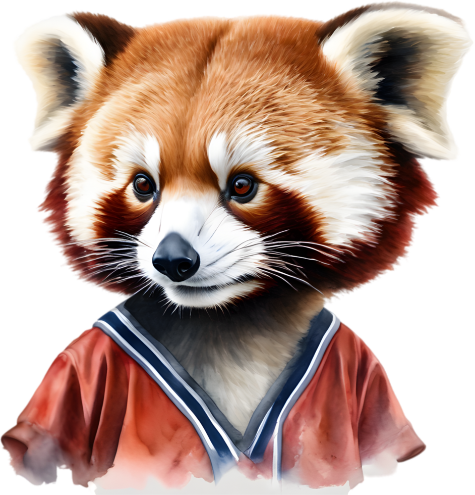 A cute red panda wearing a baseball uniform. AI-Generated. png