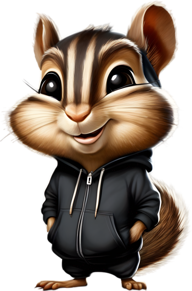 A cute chipmunk in a colorful tracksuit. AI-Generated. png