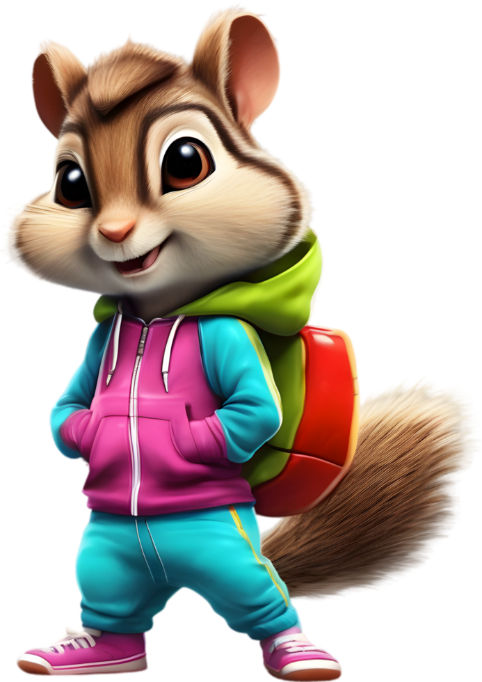 A cute chipmunk in a colorful tracksuit. AI-Generated. png