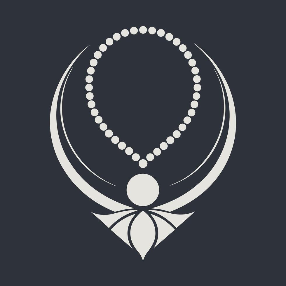 A stylish necklace adorned with pearls and a delicate bow, set against a sleek black background, A minimalist design featuring symbols of repentance and reflection vector
