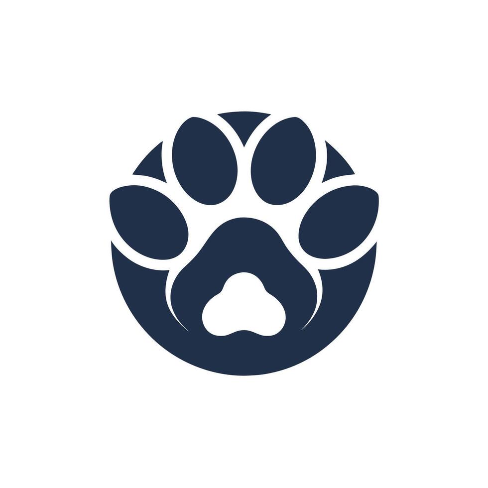 A dogs paw is enclosed within a circle, Develop a sleek logo with a minimalist approach, focusing on negative space vector