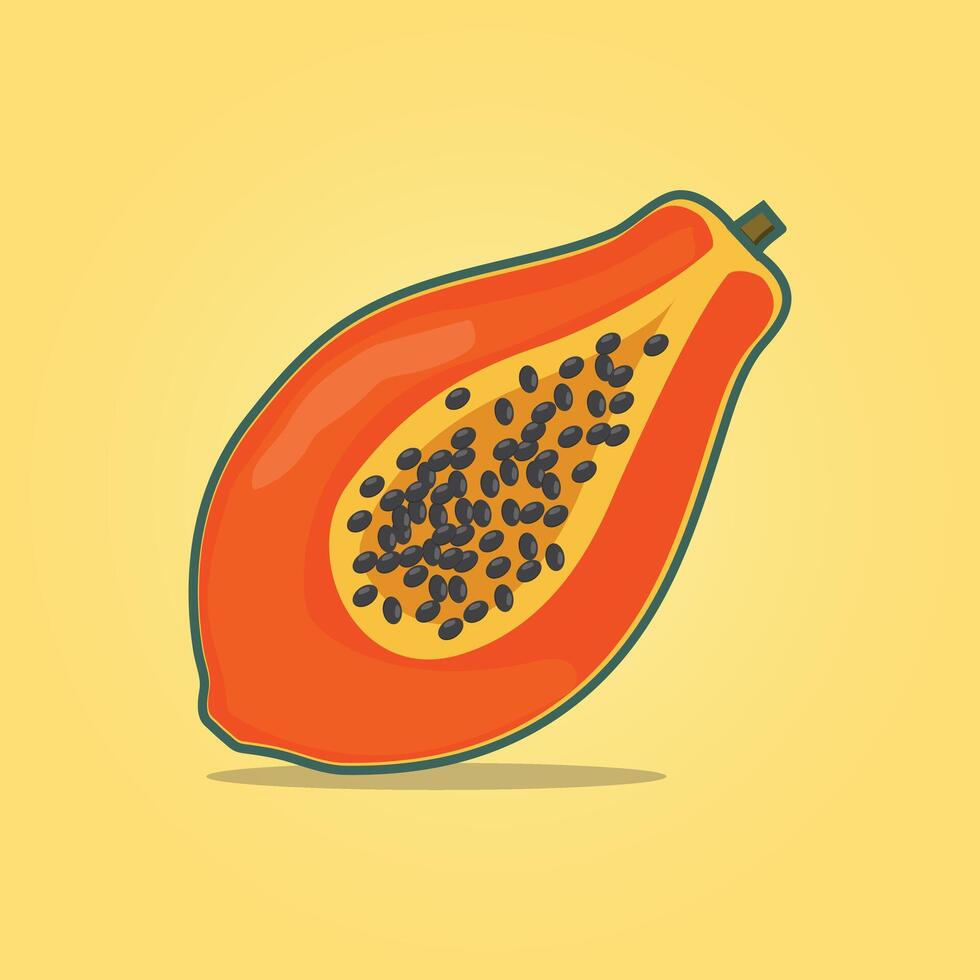 Summer tropical fruits for healthy lifestyle. Papaya fruit illustration. vector