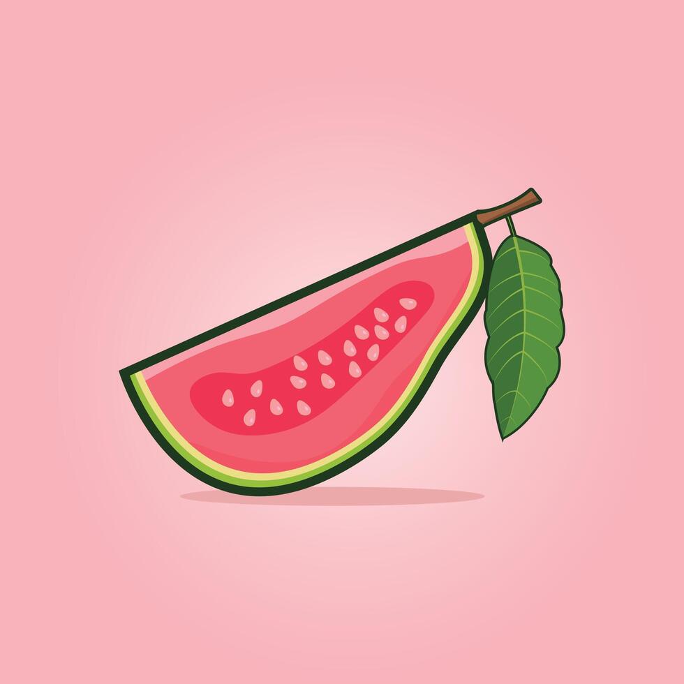 Summer tropical fruits for healthy lifestyle. Guava, whole fruit and half. Fruit illustration design vector