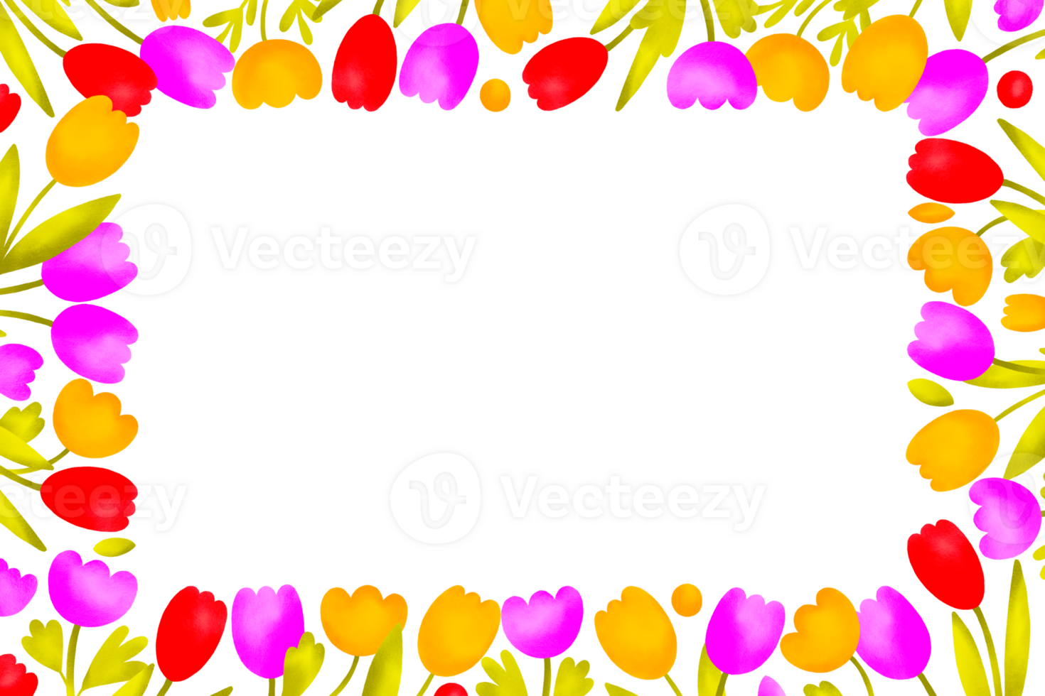 botánico horizontal marco con brillante floreciente flores primavera tarjeta para diseño y impresión. invitación para para niños fiesta. aislado tarjeta png