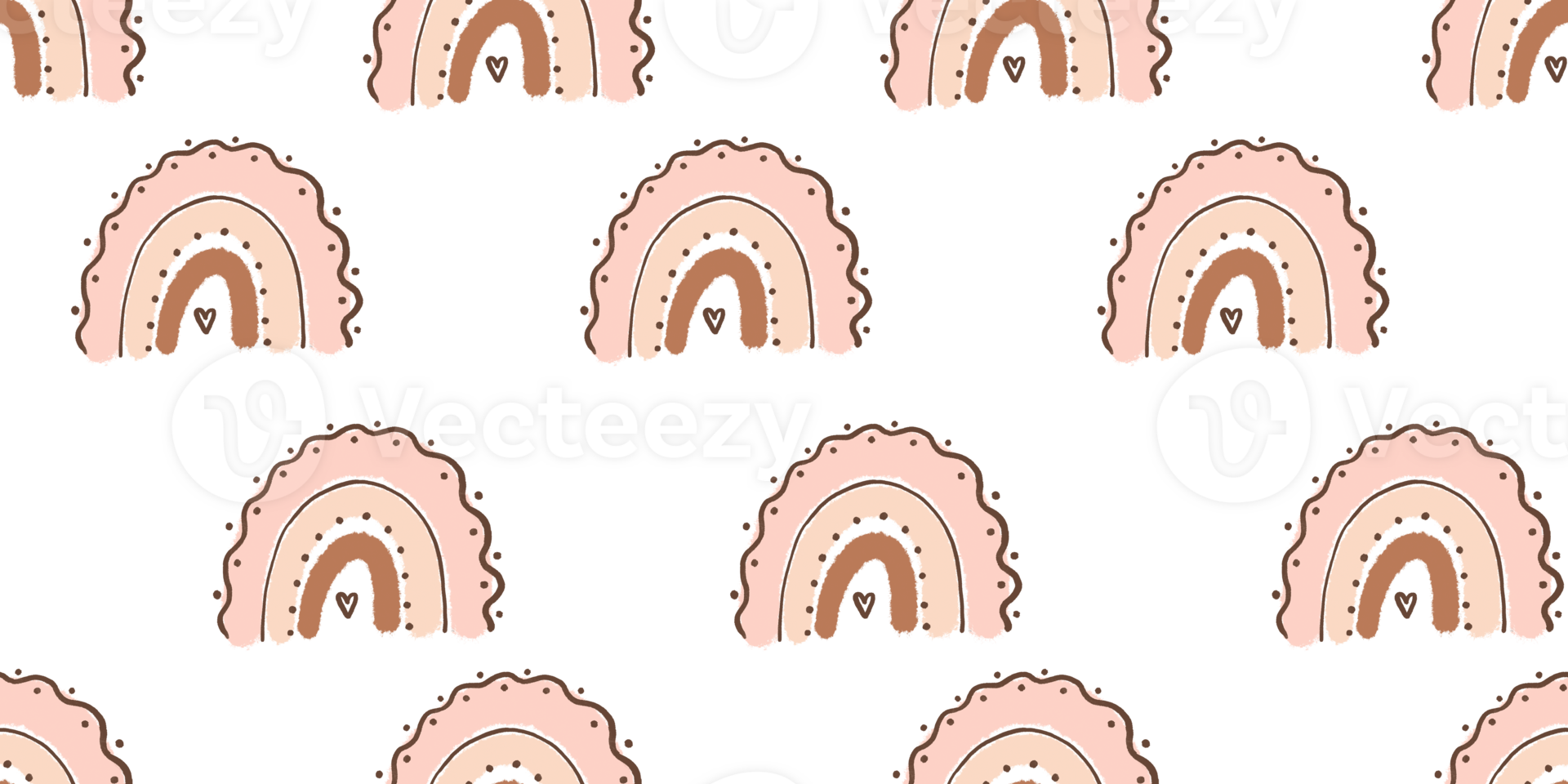 Seamless pattern of cartoon rainbows. Simple drawing in Scandinavian style. Hand drawn illustration on isolated background png