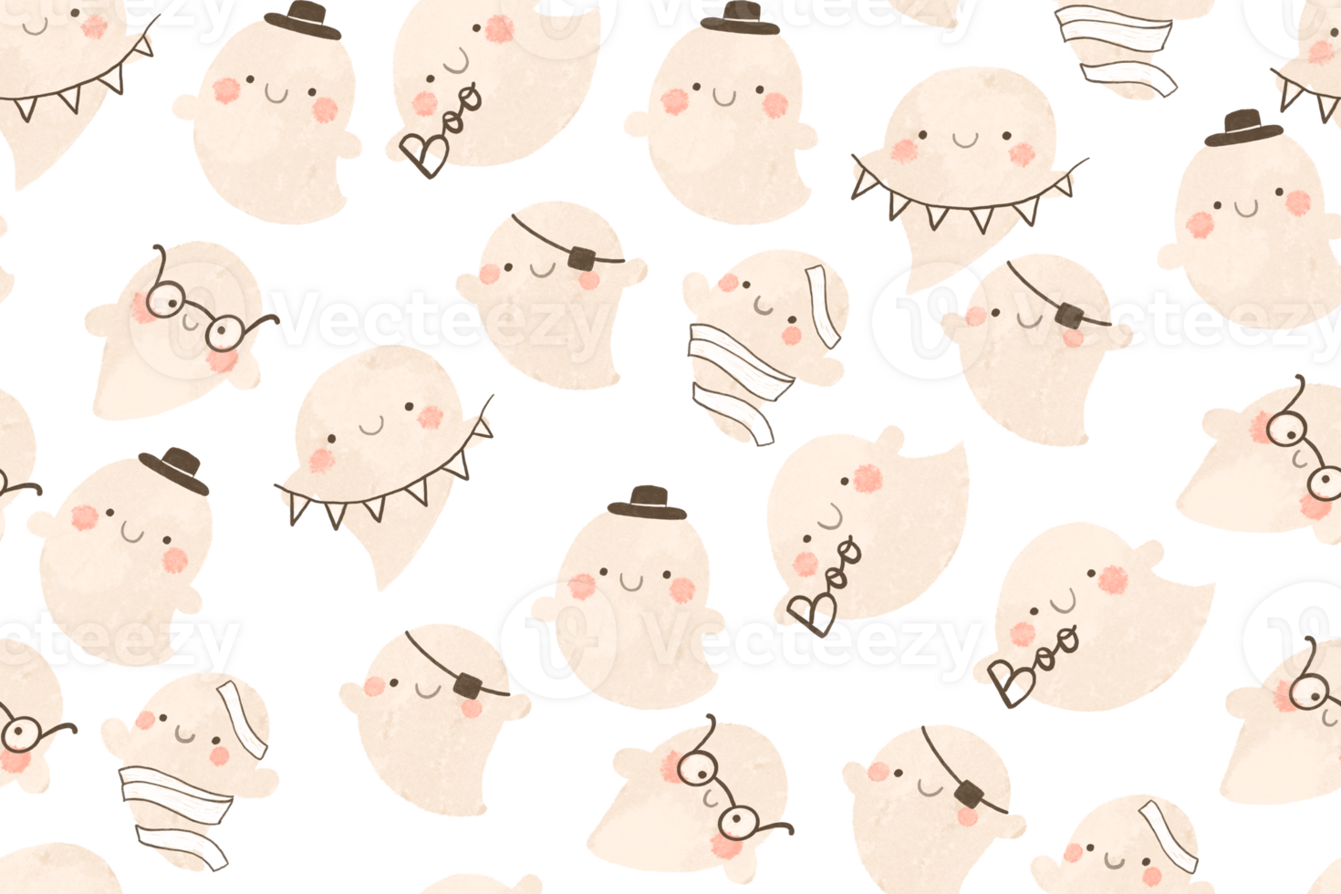Seamless pattern with cartoon ghosts. Ghosts are cute. Halloween background. Cartoon design png