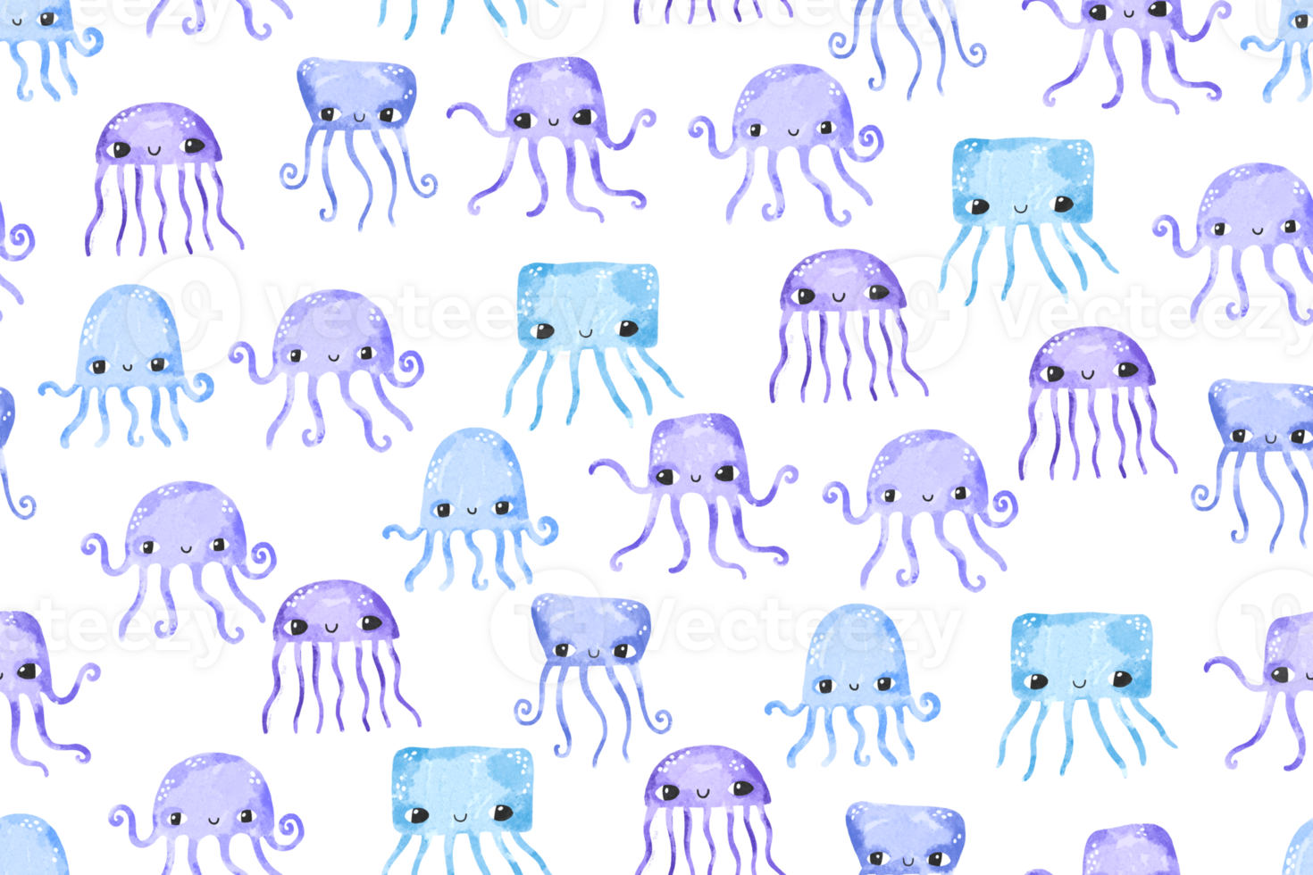 Seamless pattern with blue jellyfish. Underwater world and ocean animals. Background for children. Ideal for textiles, wrapping paper, children's room png