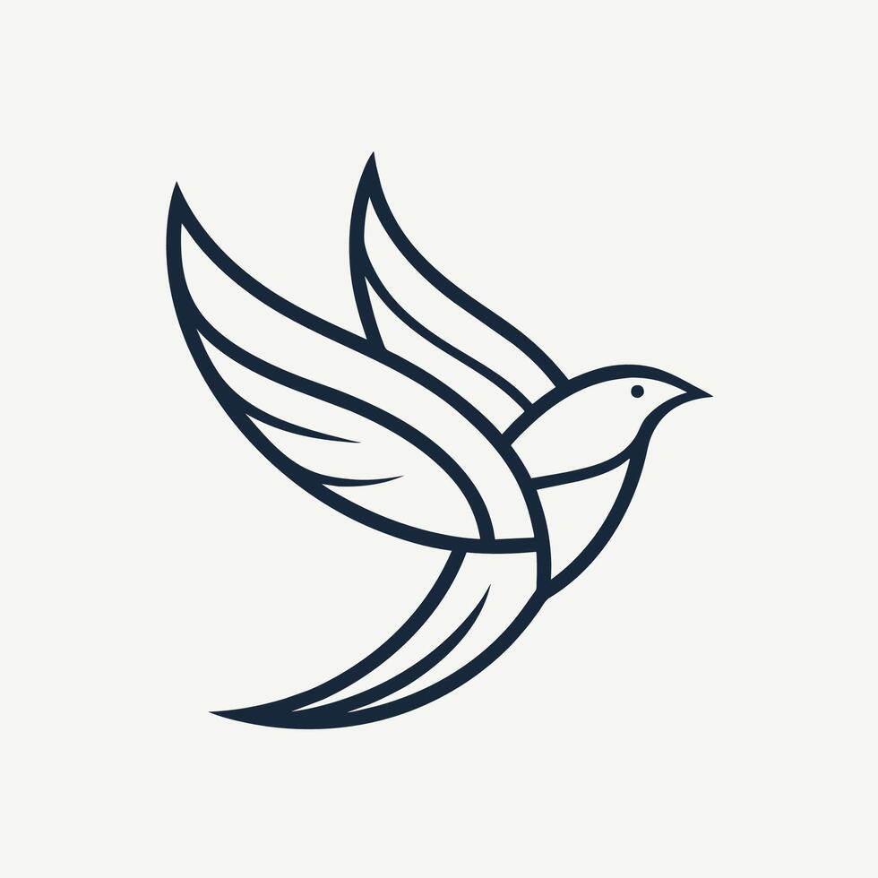Illustration of a bird soaring through the sky with its wings fully extended, Simple line drawing of a bird in flight, minimalist logo vector