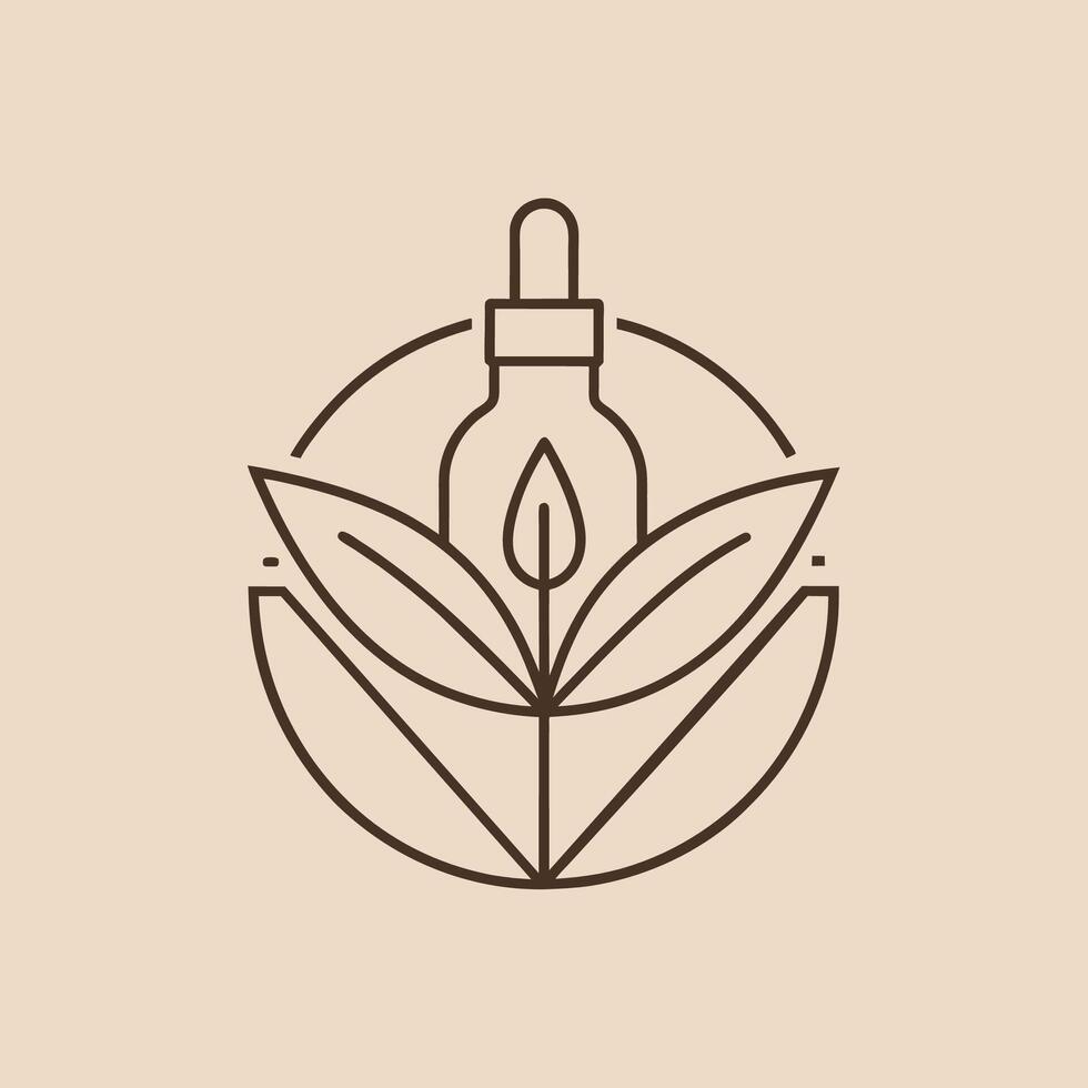 A bottle containing a leaf captured in a minimalist one-line drawing design, A minimalist logo featuring a single line drawing of a leaf vector