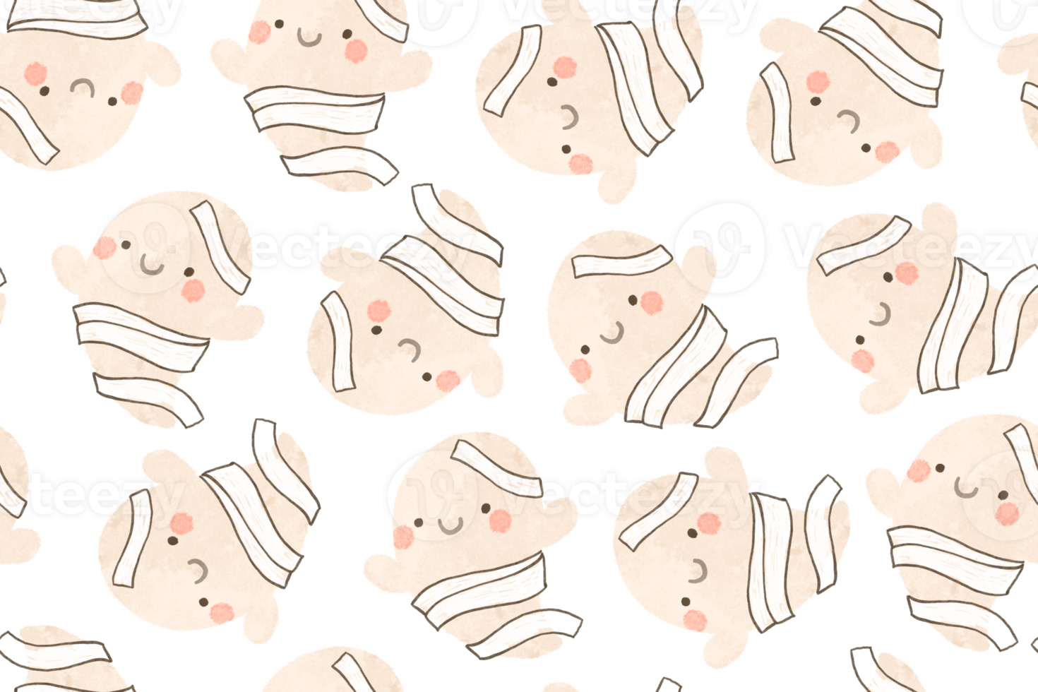 Seamless pattern with cartoon ghosts. Ghost mummy. Halloween background. Cartoon design png