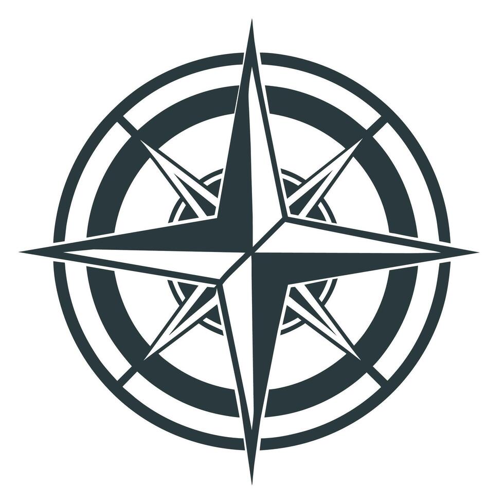 Black and white compass with directional markings displayed on a plain white background, Outline of a compass in a monochromatic design, minimalist logo vector