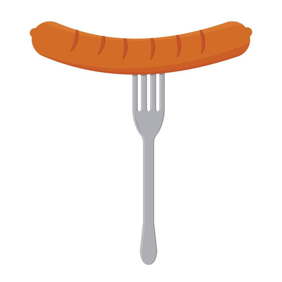 salchicha en un tenedor, color aislado ilustración en un blanco antecedentes vector