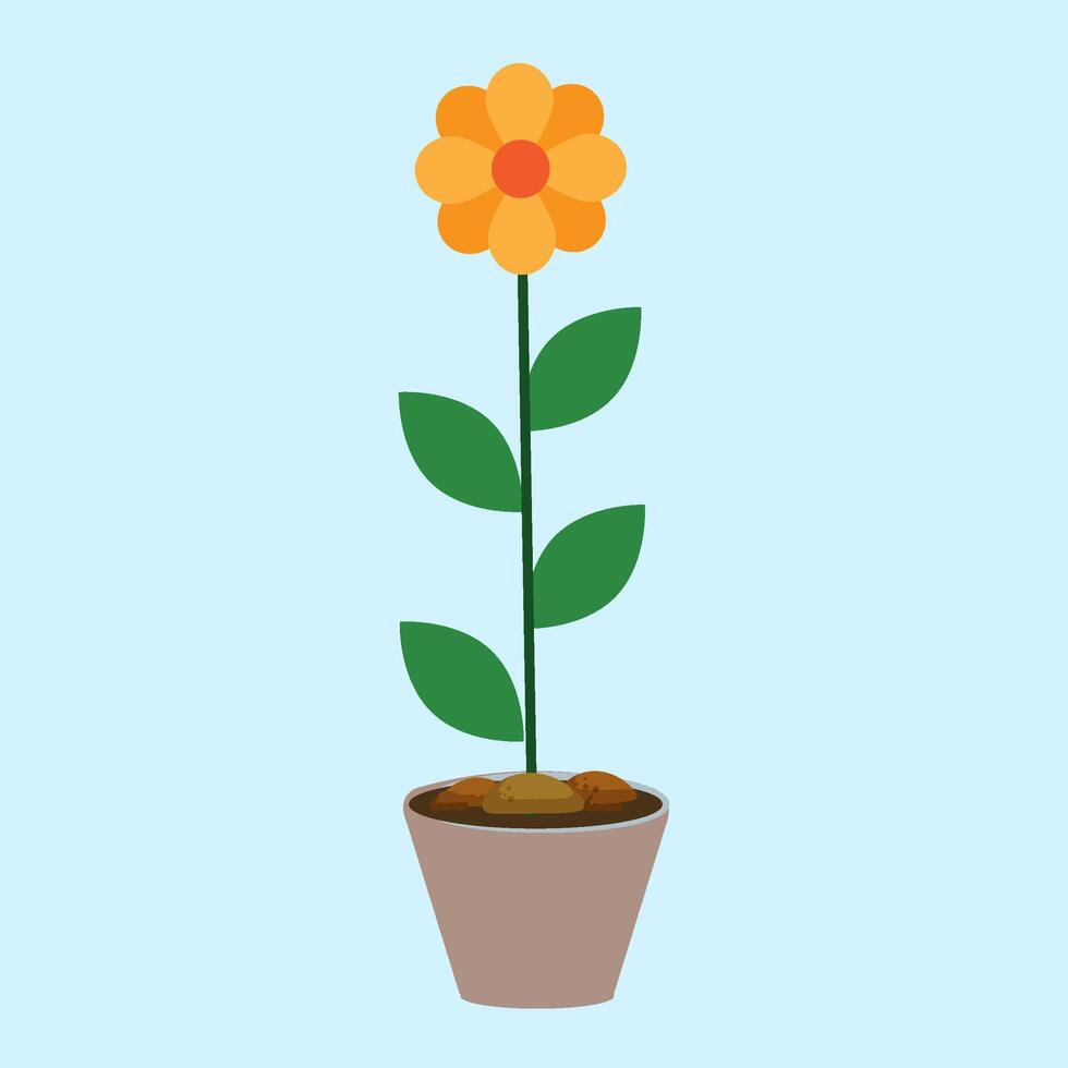 Abstract Yellow Orange Flower Potted Green Plant Icon vector