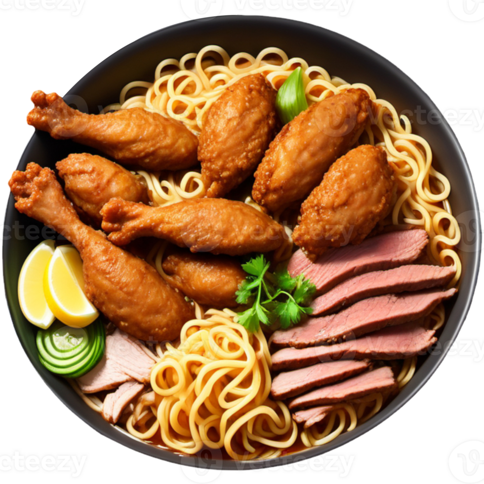 Delicious Fried Beef And Chicken Noodle png