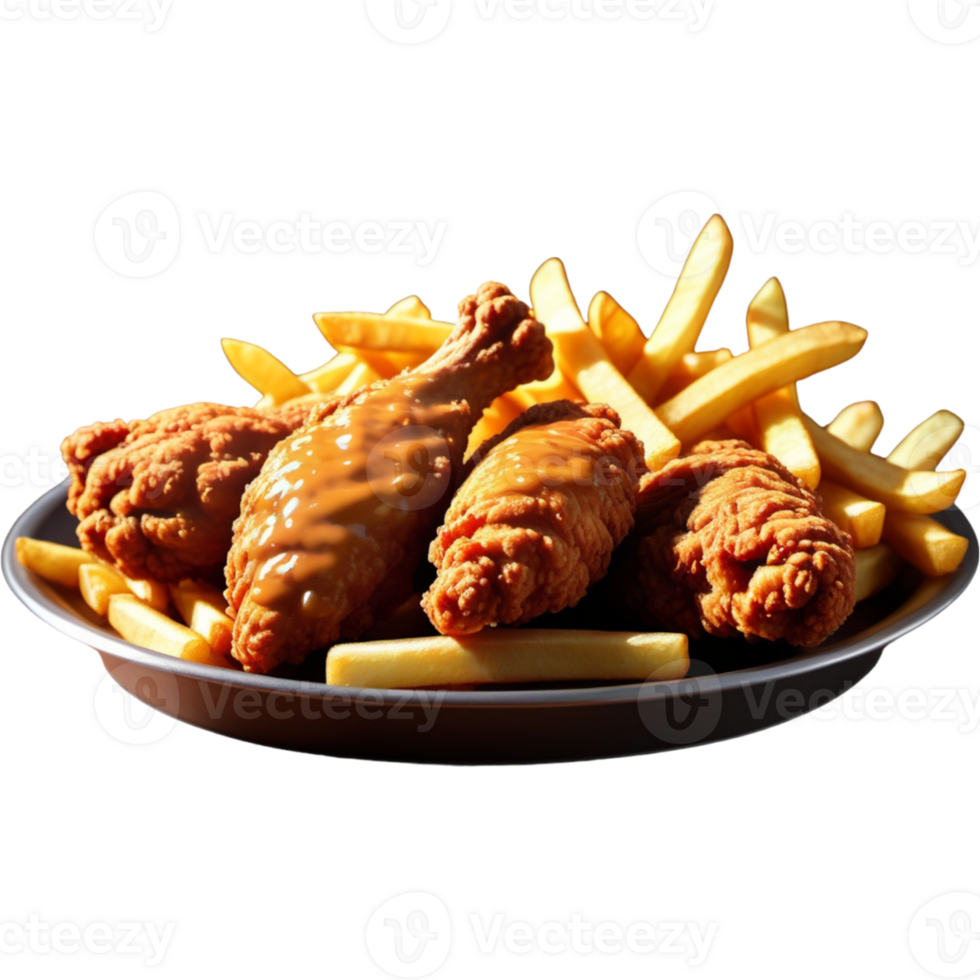 Delicious fried chicken and french fries png