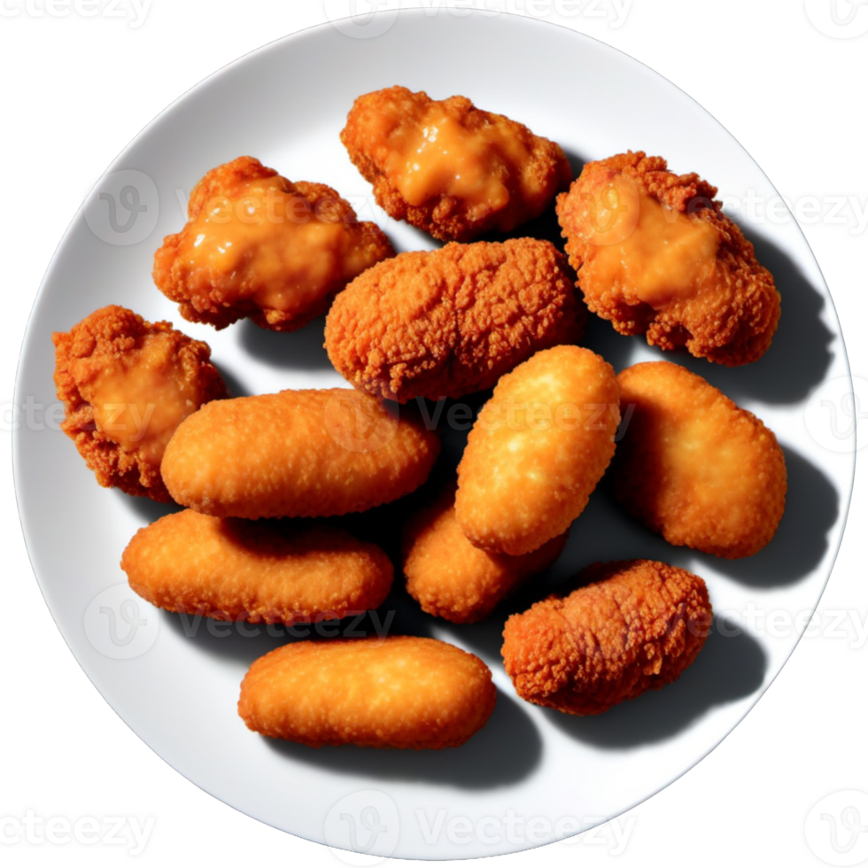 Delicious Fried Chicken Nuggets on a White Plate png