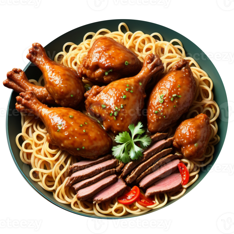 Delicious Fried Beef And Chicken Noodle png