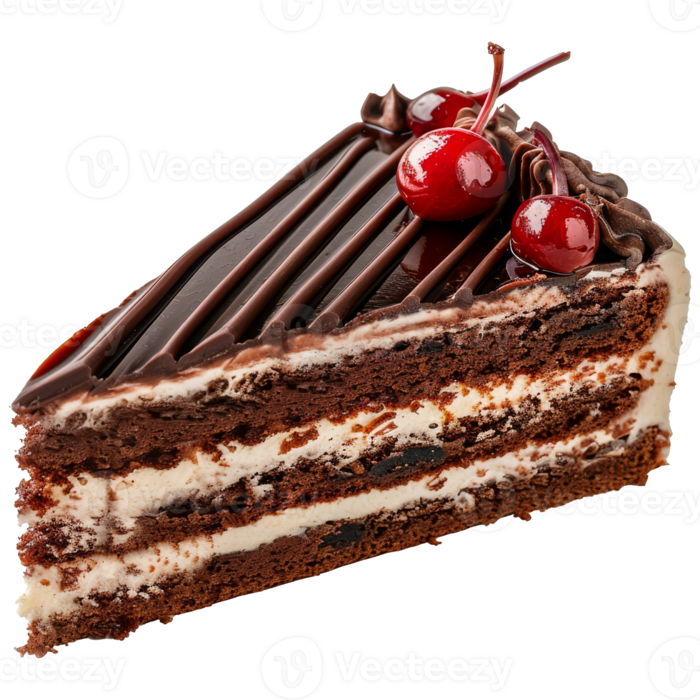 un rebanada de chocolate pastel con un Cereza en arriba, en un transparente antecedentes png