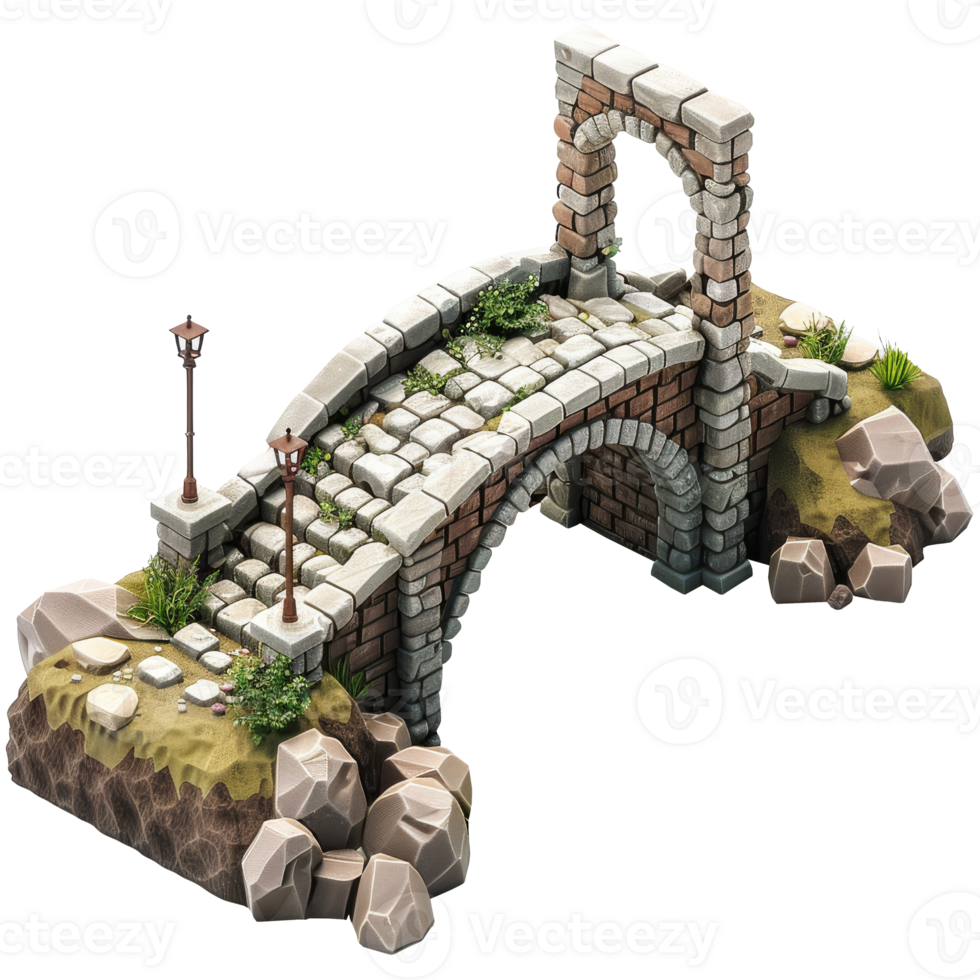 Medieval Bridge, 3d cartoon, transparent background png