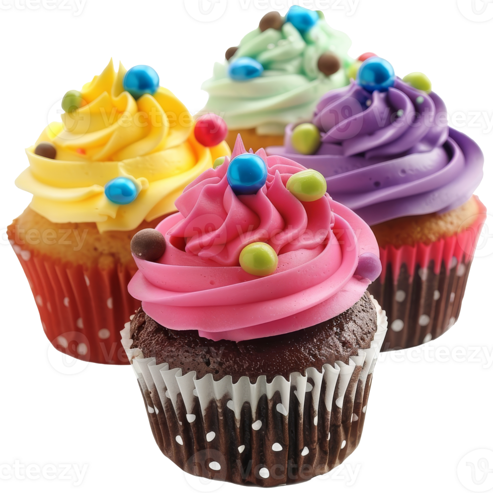 Cupcakes, brightly colored, on a transparent background png