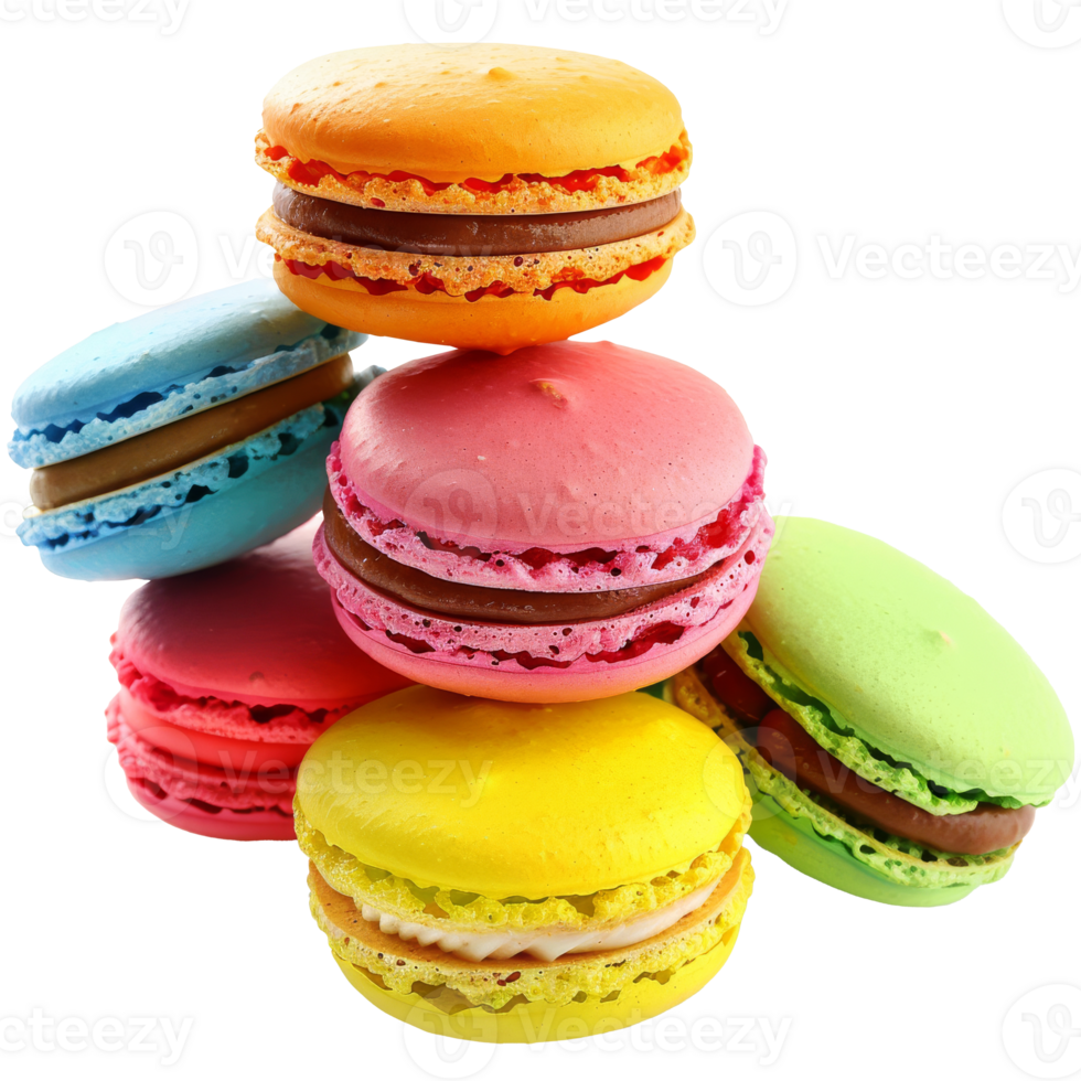 Stack of brightly colored macaroons, on a transparent background png