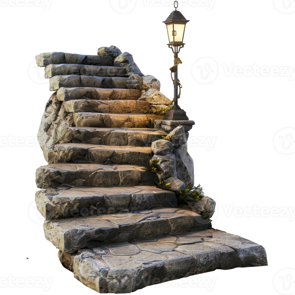 mittelalterlich Stein Treppe mit aufwendig Beleuchtung, 3d Elemente, transparent Hintergrund png