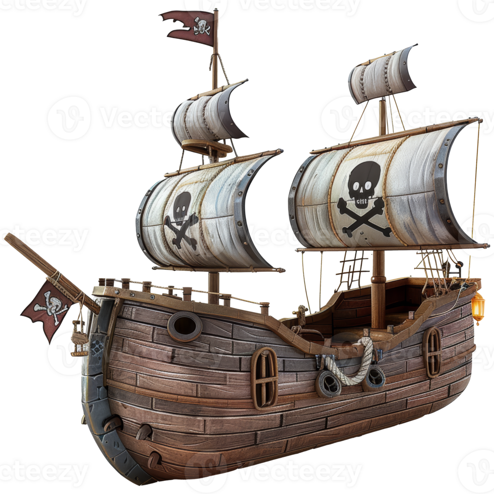 piraat schip, 3d element, transparant achtergrond png