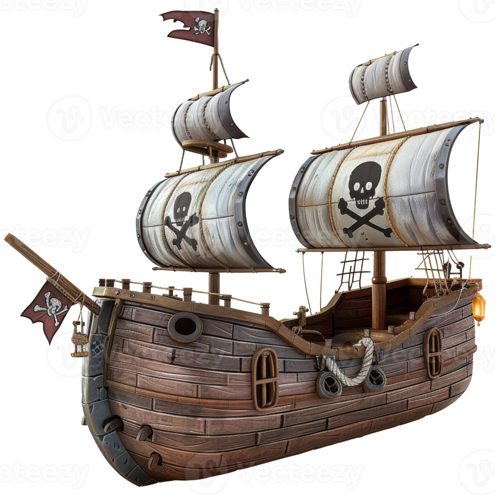 Pirate ship, 3d element, transparent background png