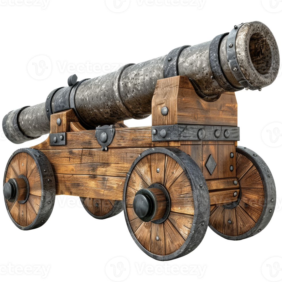 Medieval cannon, 3d elements, transparent background png