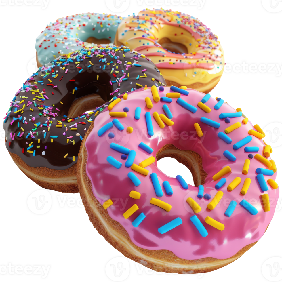 Bright colored donuts, on a transparent background png