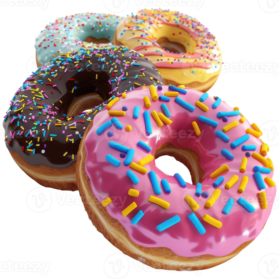 brilhante colori rosquinhas, em uma transparente fundo png