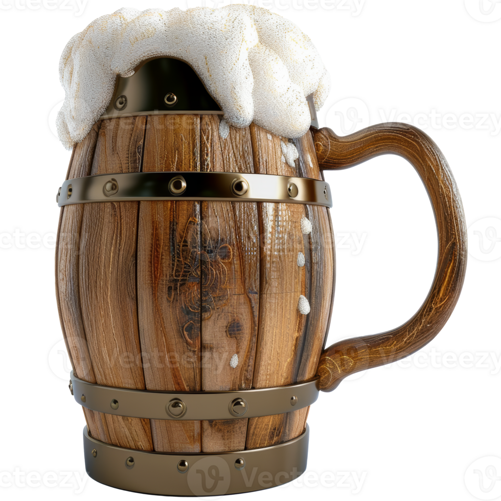Medieval wooden beer glass, 3d elements, transparent background png