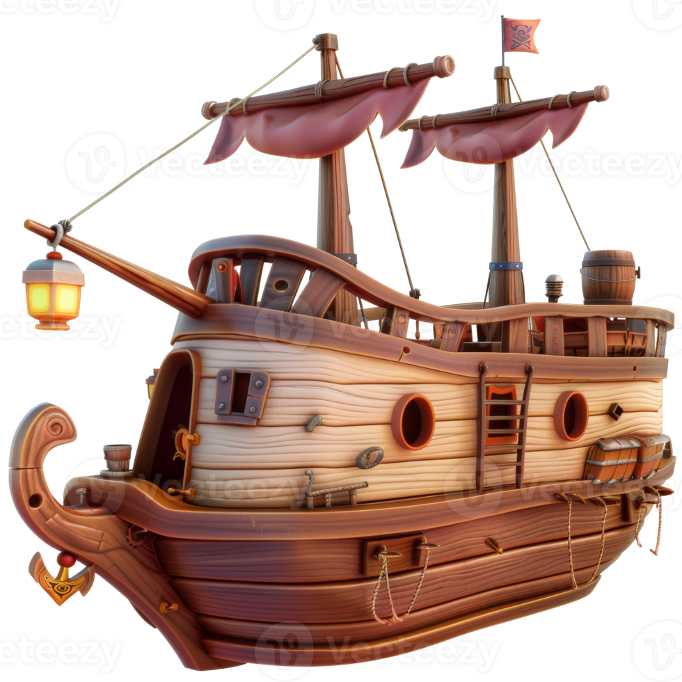 Pirate ship, 3d element, transparent background png