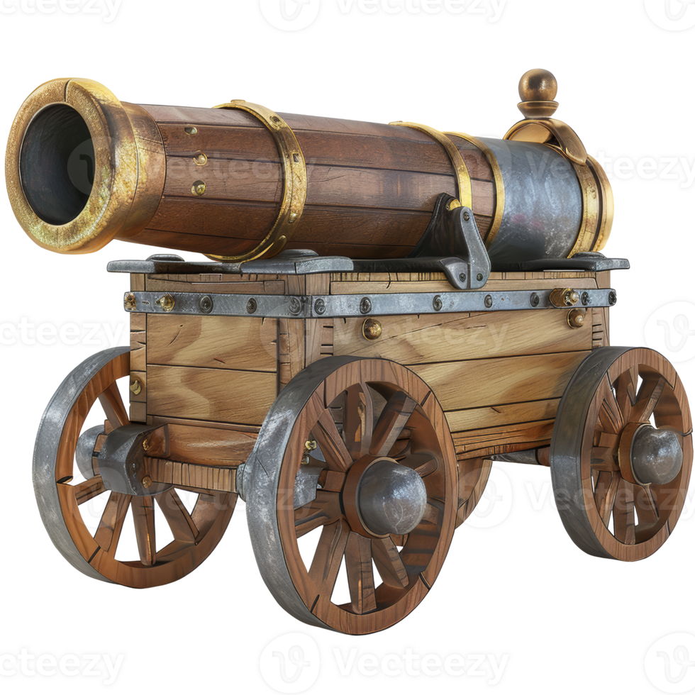 Medieval cannon, 3d elements, transparent background png