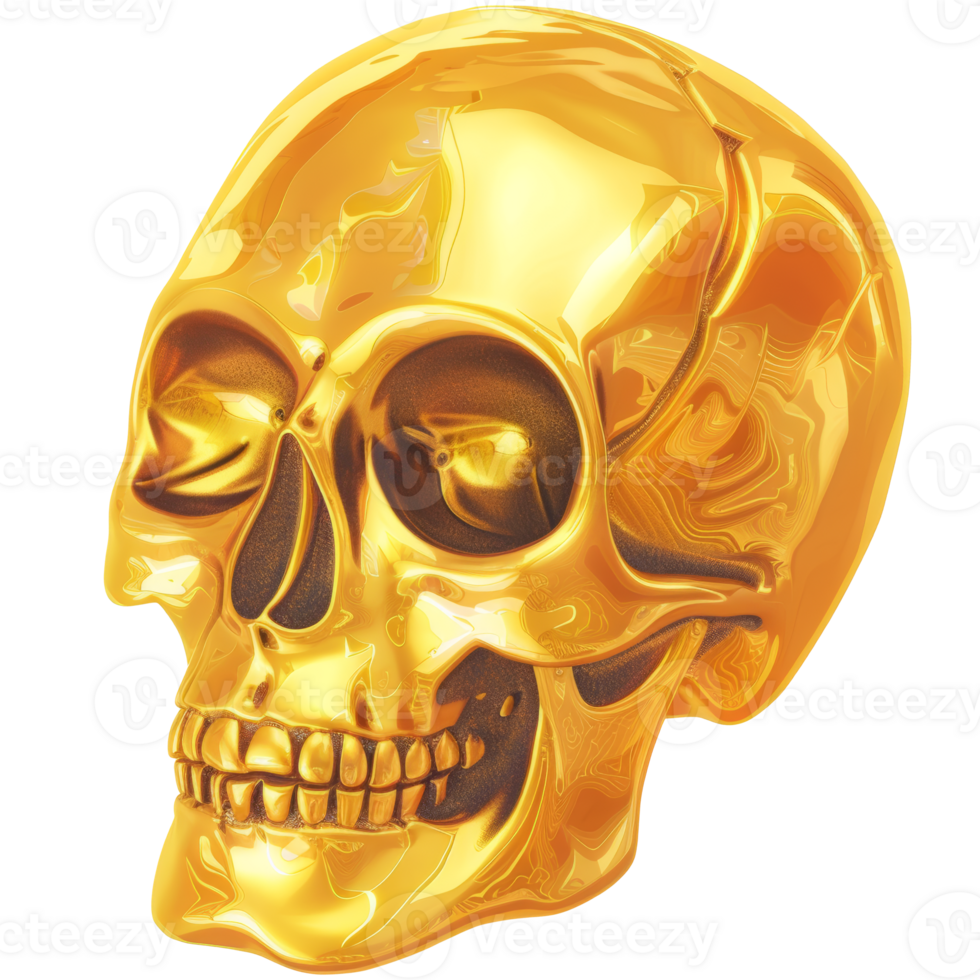 sprankelend goud schedel, 3d elementen, transparant achtergrond png