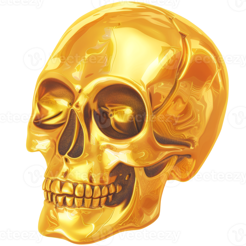 Sparkling gold skull, 3d elements, transparent background png