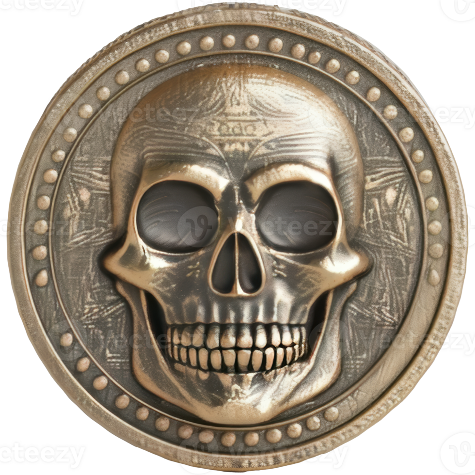 Skull symbol coin, 3d element, transparent background png