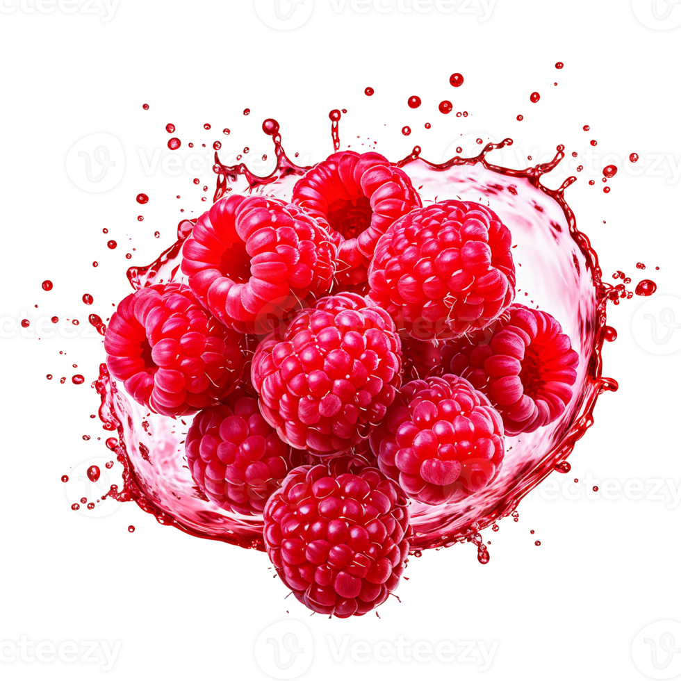 Raspberries in Juice Splash Isolated on Transparent Background png