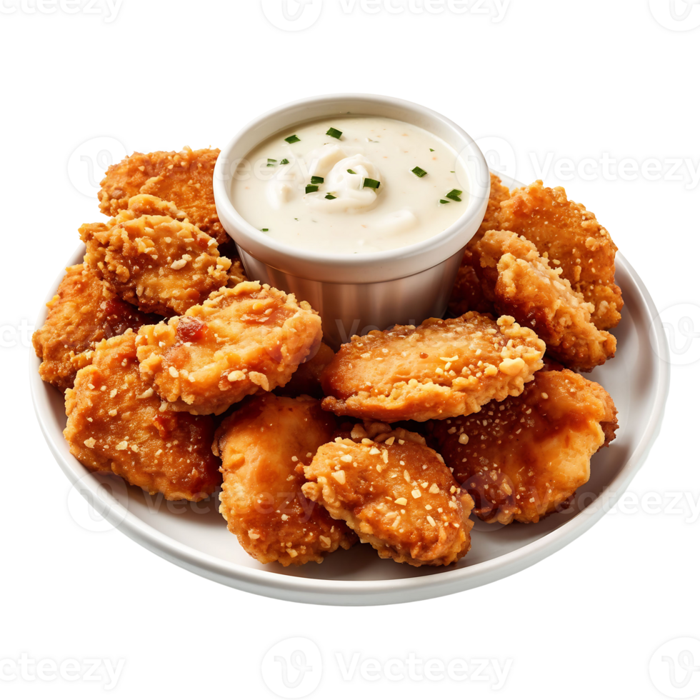 Plate of Chicken Nuggets and Dipping Sauce Isolated on Transparent Background png