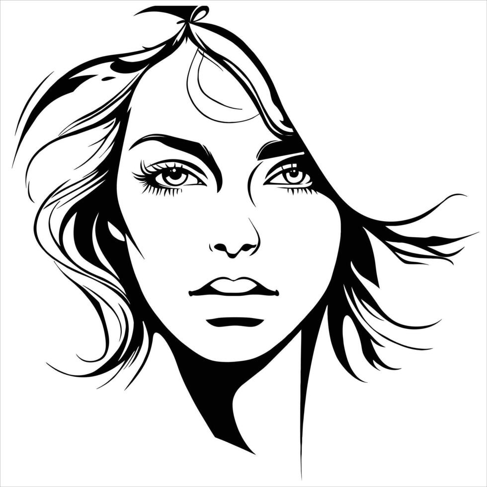 Line art woman vector