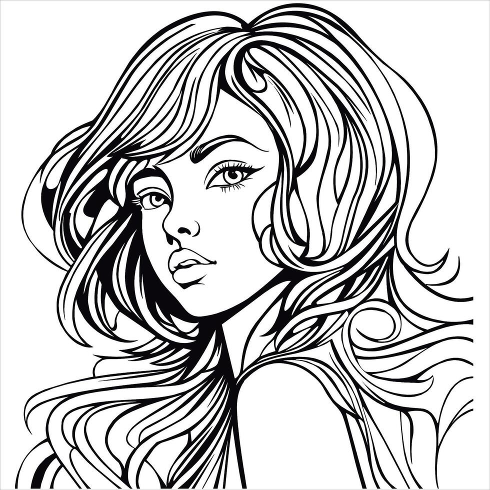 Line art woman vector