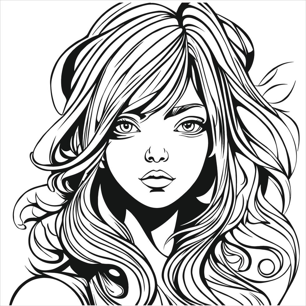 Line art woman vector