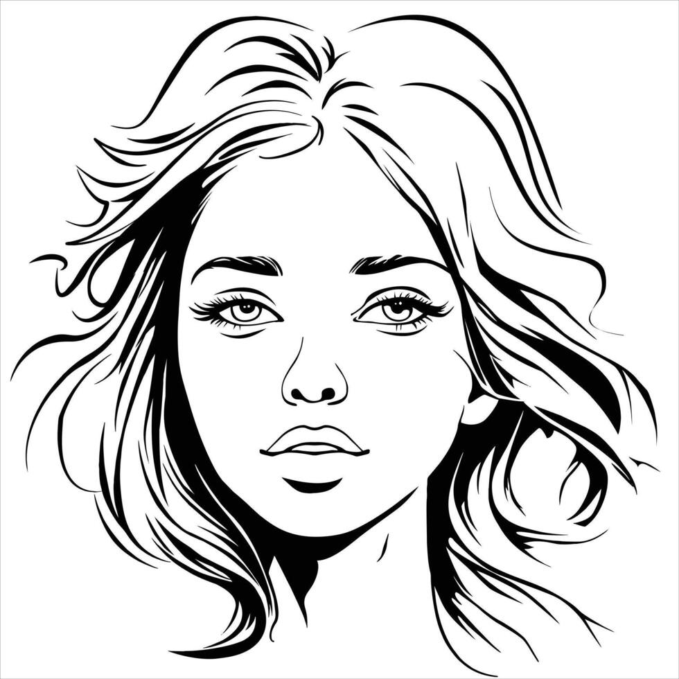 Line art woman vector