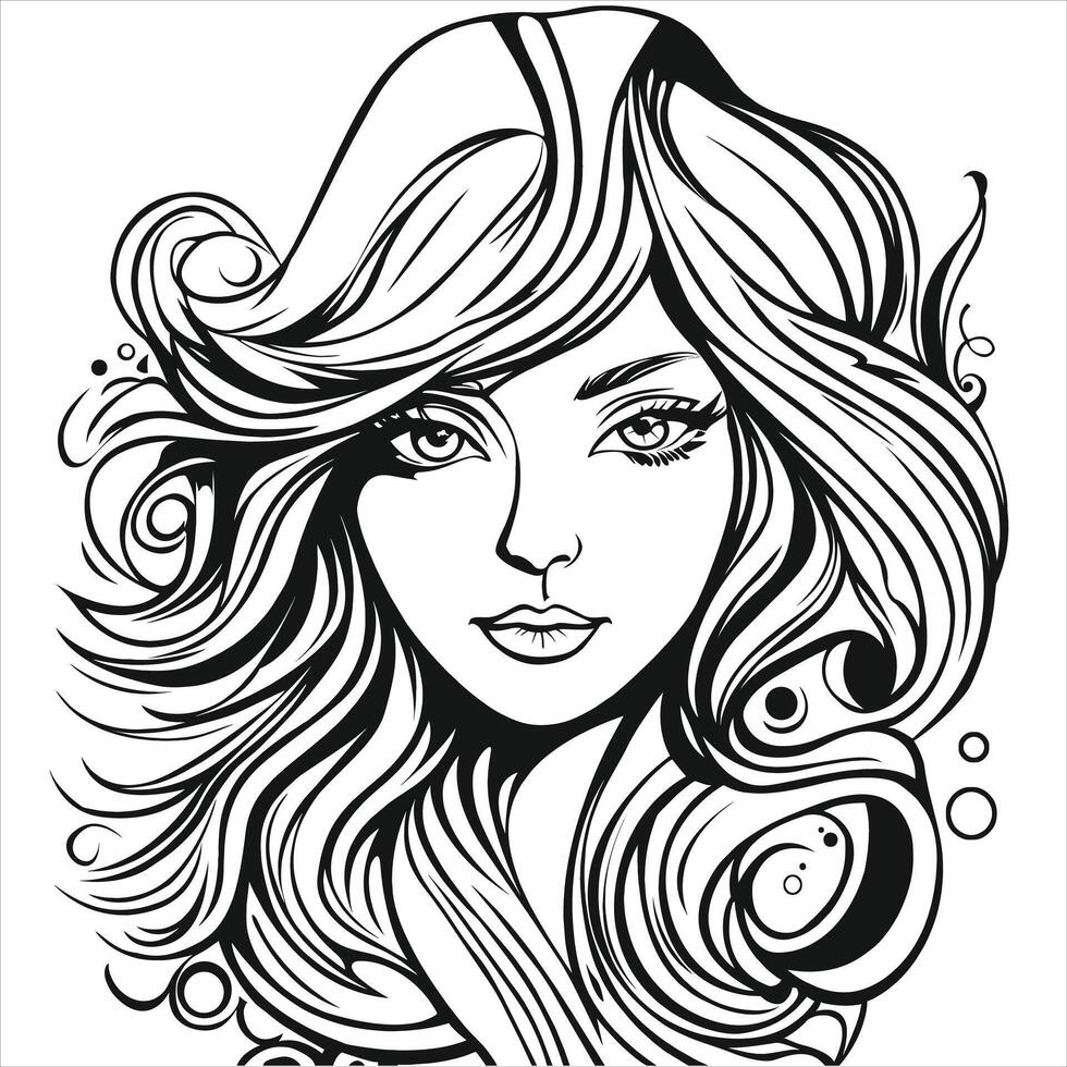 Line art woman vector